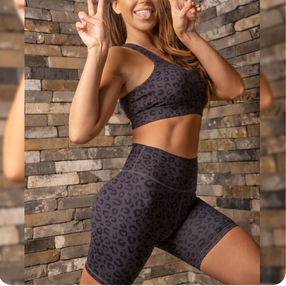 Leopard Print High-Waist Bike Shorts - Picture 2 of 4